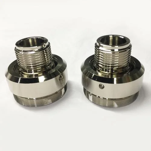 CNC machined metal part with chrome plating finish for high hardness, corrosion protection, and mirror-like surface appearance.