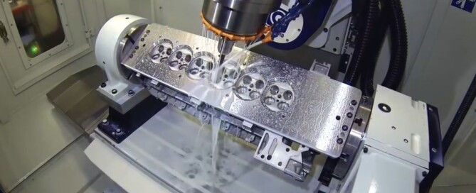 CNC milling of automotive engine part, showing precision machining, smooth surface finish, and high-quality metal component manufacturing