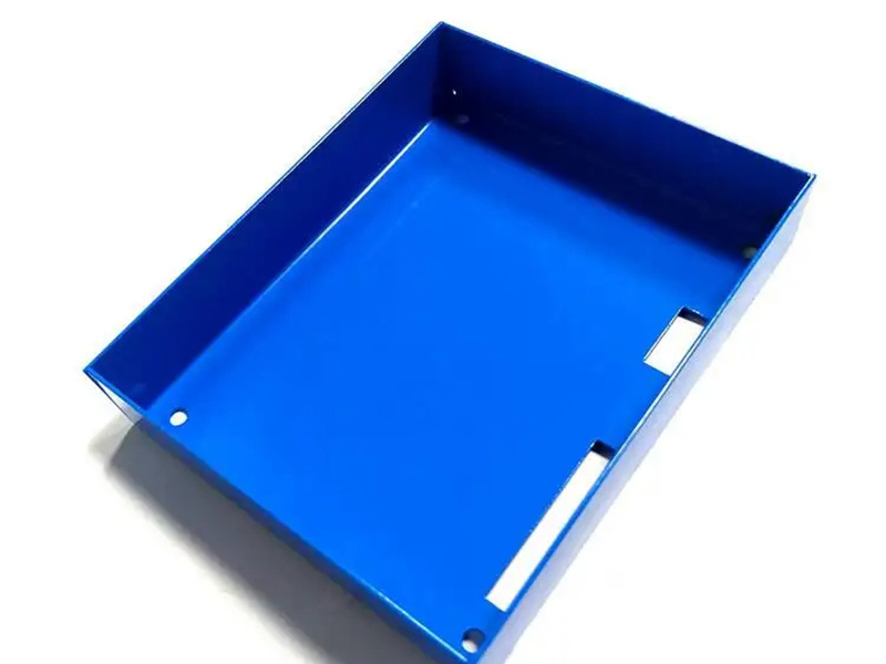 Sheet metal fabricated part with blue printed surface finish for customized appearance
