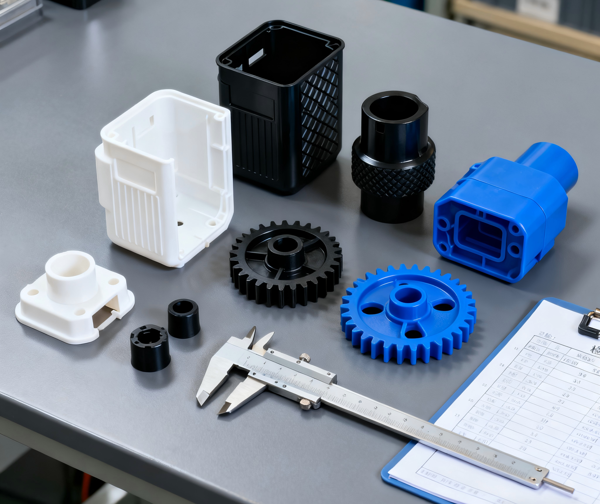 Injection molding process diagram showing clamping, injection, cooling, and ejection stages