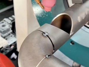 Tack welding used to temporarily fix a pipe joint before final welding to ensure proper alignment