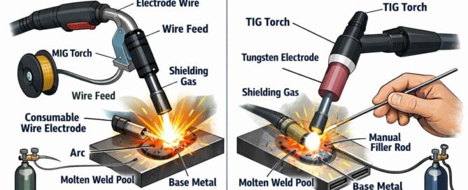 MIG welding vs TIG welding comparison showing different arc welding processes